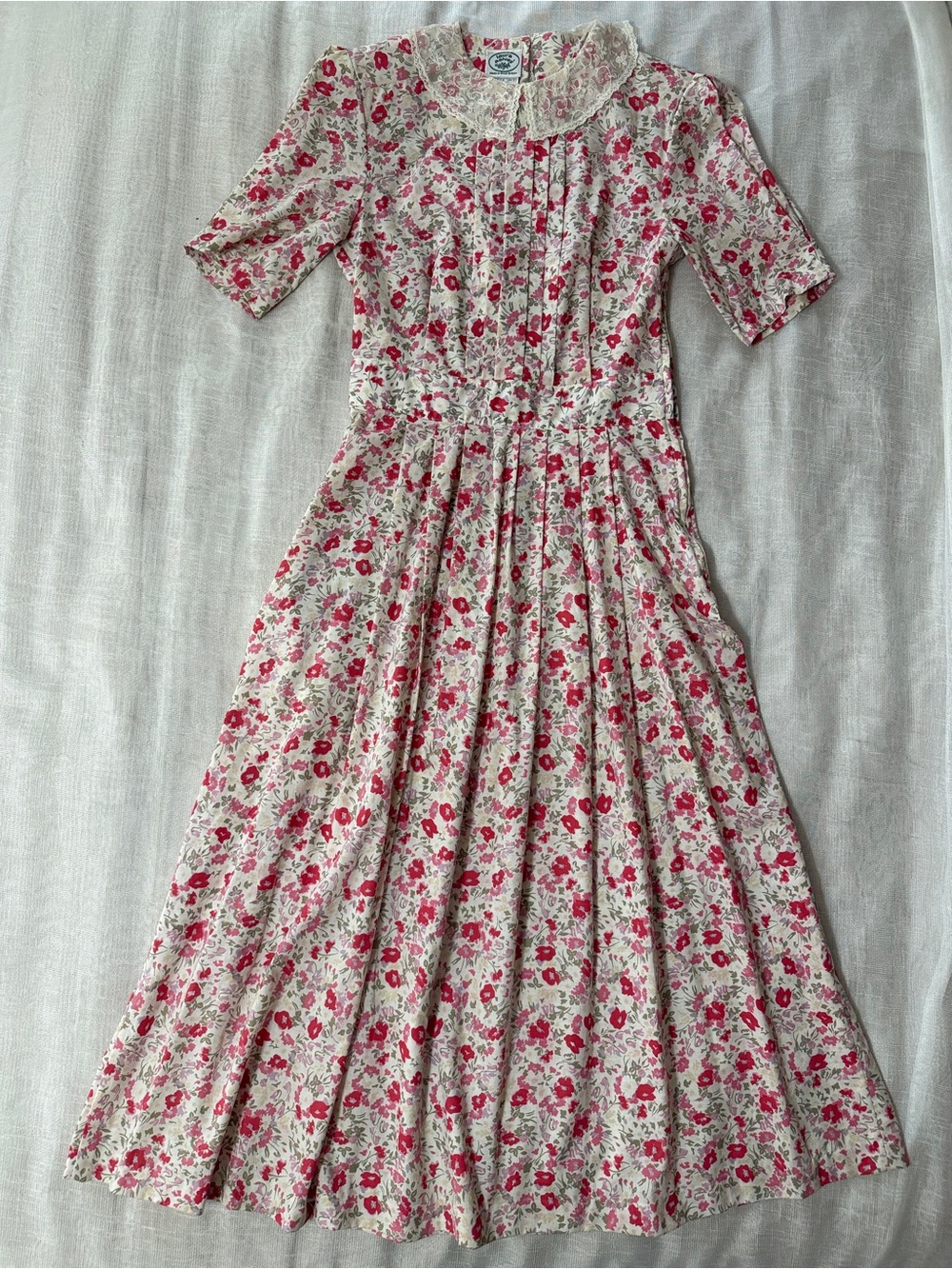 VTG Laura Ashley Floral Lace Peter Pan Collare Dress Made in Great Britain - Picture 9 of 14
